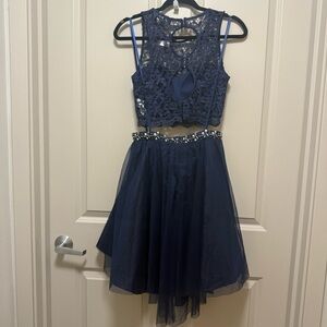 My Michelle Elegant Navy Lace and Tulle Dress